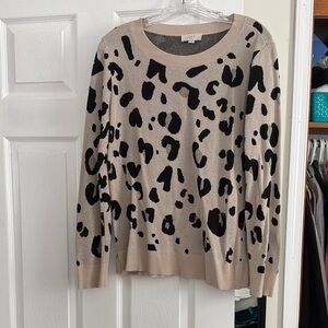 LOFT Animal Print Sweater - Black and Cream